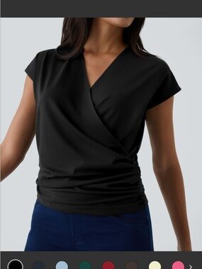 HALARA NWT V Neck Cap Sleeve Crossover Ruched Solid Work Blouse
XL